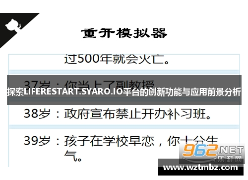 探索LIFERESTART.SYARO.IO平台的创新功能与应用前景分析